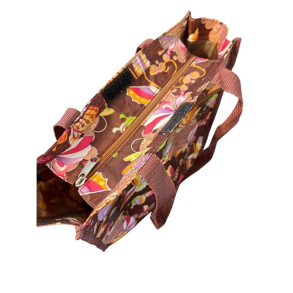 Butterfly Print Brown Tote Bag Zip Top Easy Wipe Clean Lunch Diaper Coin Purse - Picture 6 of 7